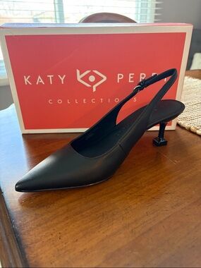 Katy Perry Collections Black Pointed Slingback Kitten Heels